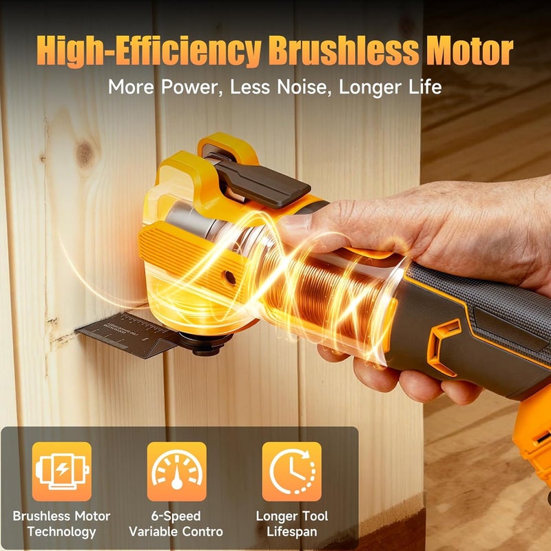 Fledukten Cordless Oscillating Tool Compatible with DeWalt 20V Battery, 21000 OPM Brushless Motor, Smart Auto Mode, 6-Speed Multi Tool with 23 Accessories for Cutting & Sanding (Bare Tool) - Image 4